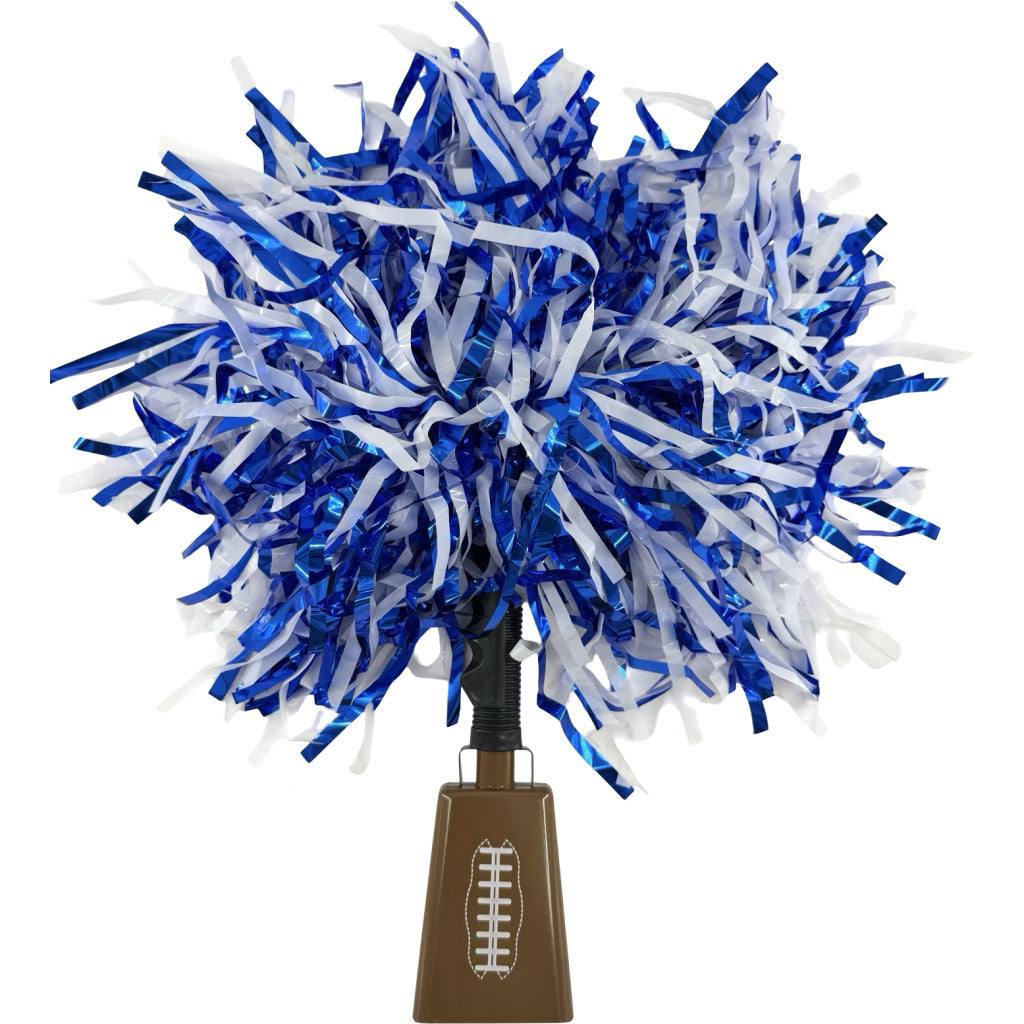 Blue &amp; White Football Pom-Bell